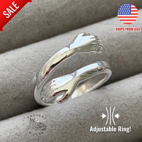 Hugging Hands Adjustable Ring – Y2K Couple Ring, Matching Gift Jewelry Set - Picture 8 of 8